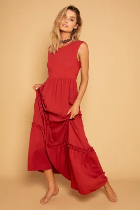 FRILL DRESS DEEP RED