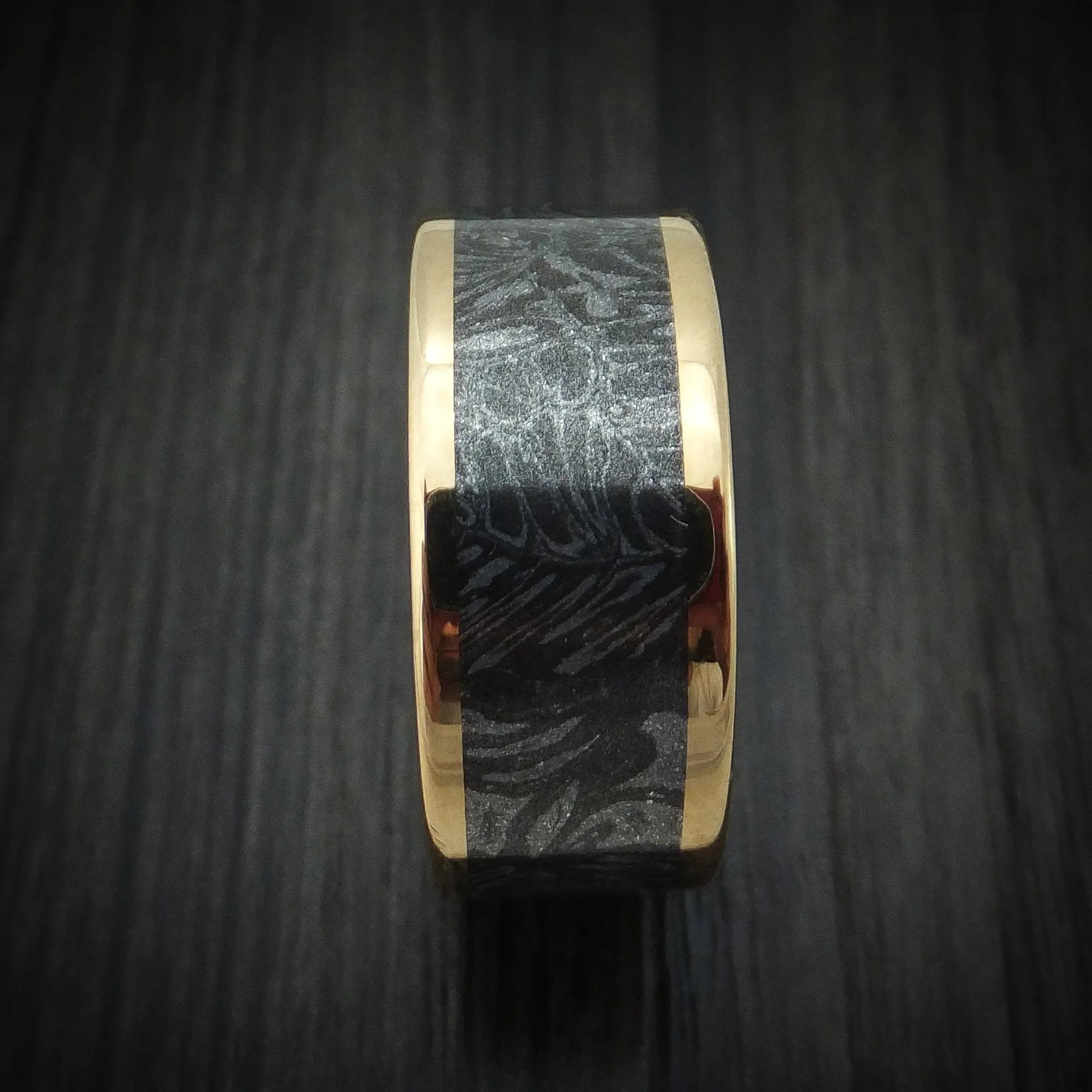 10k Yellow Gold Men's Ring with Black and White SpectraMokume Custom Made