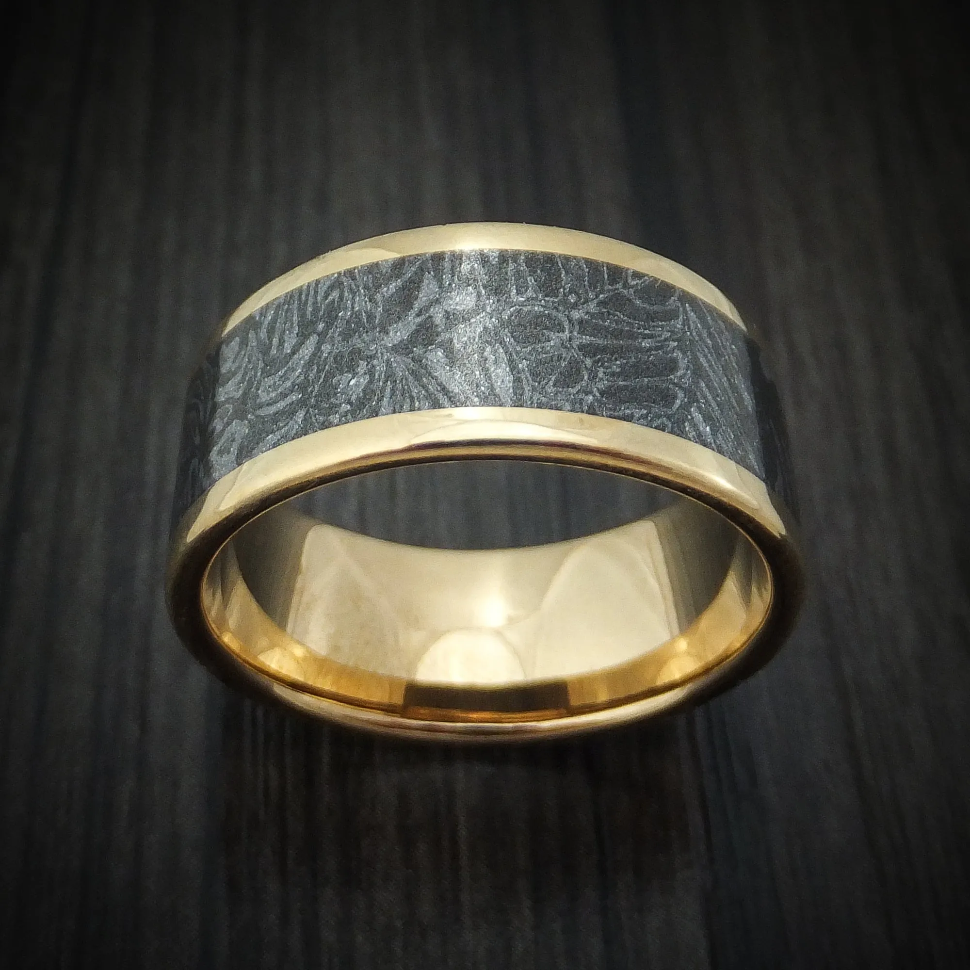 10k Yellow Gold Men's Ring with Black and White SpectraMokume Custom Made