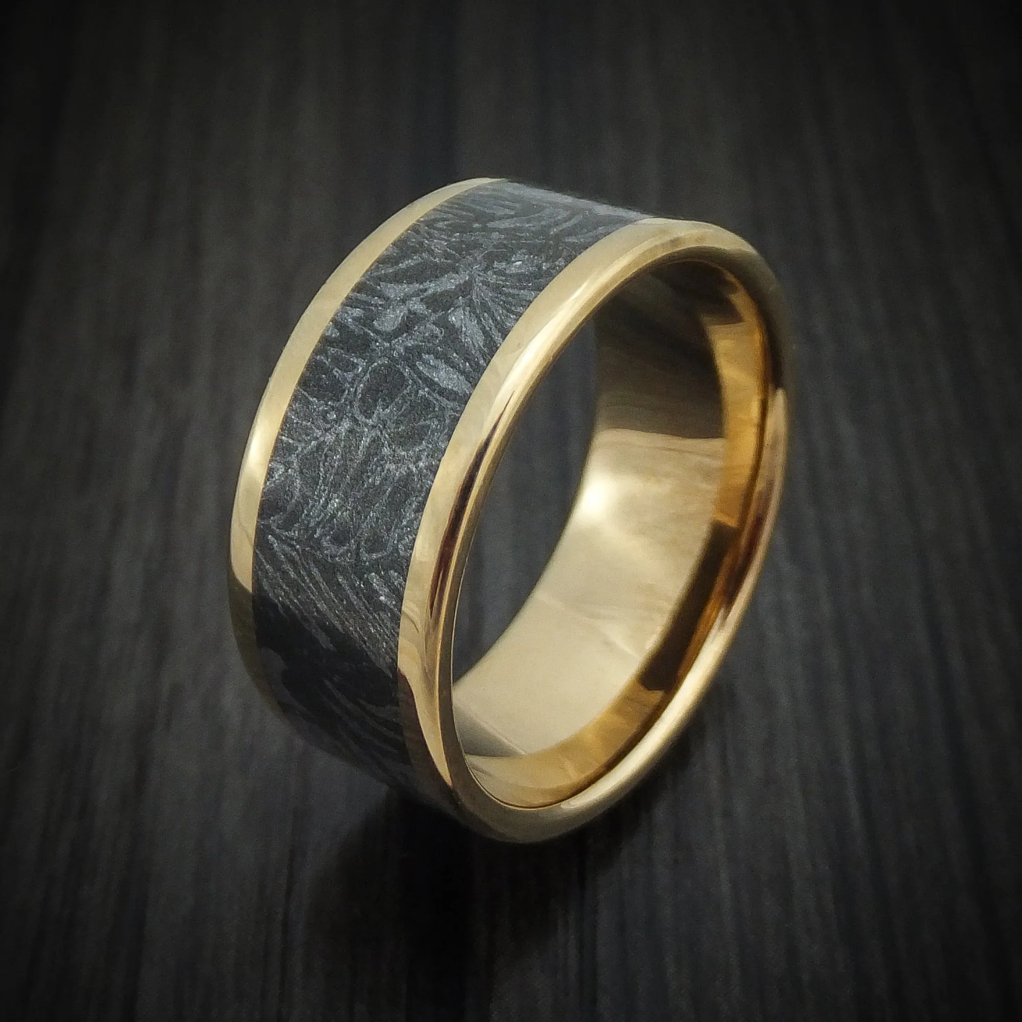 10k Yellow Gold Men's Ring with Black and White SpectraMokume Custom Made