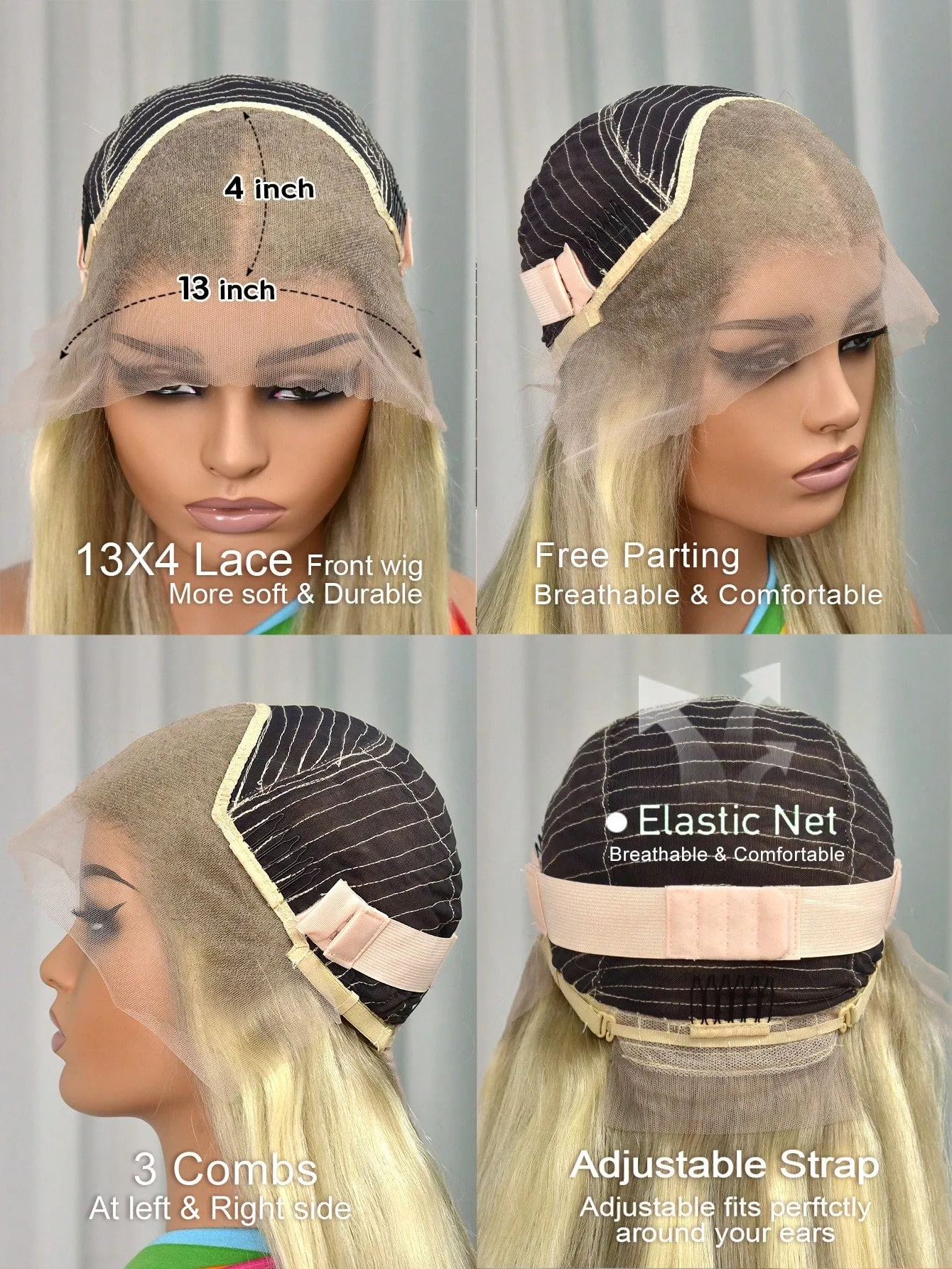 13X4 Honey Blonde Highlights Pre Plucked Baby Hair Lace Front Wig