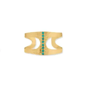 14 Karat Gold Plated Hammered Turquoise Cuff Bracelet for Women