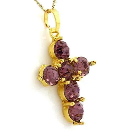 18K Yellow Gold-Plated Flower Cut Shape Light Purple Color Stone German Silver P