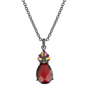 1928 Jewelry AB Crystal Siam Red Teardrop Pendant Necklace 16"  3" Extender