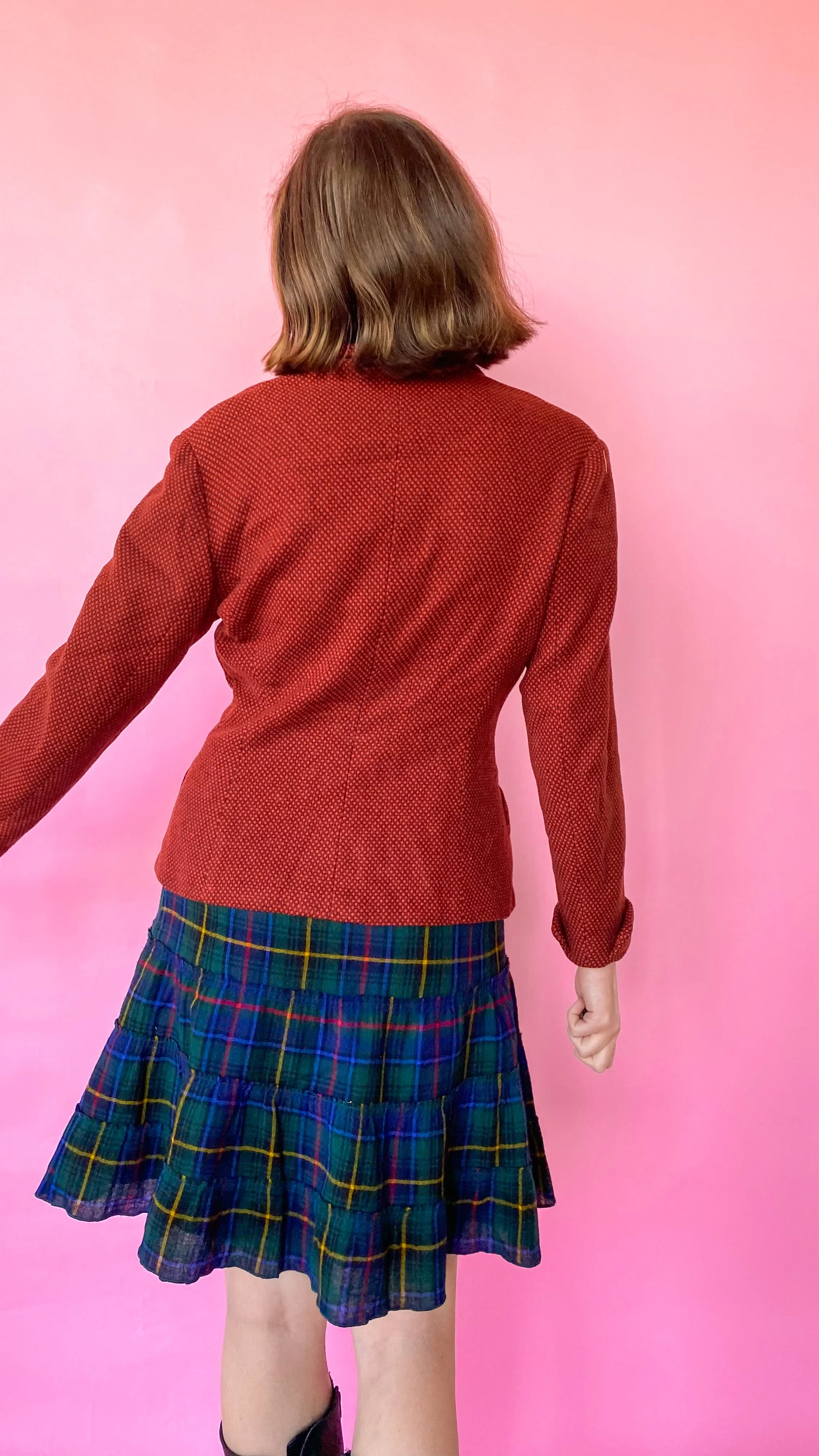 1940s Red and Black Velvet Collar Jacket, sz. S/M