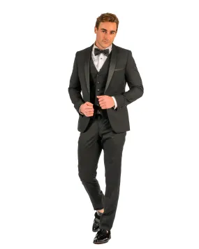 2 Button Black Slim Fit Suit with Shawl Lapel FF2SSX V-1230