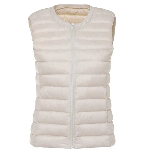 2018New Autumn Women 90% White Duck Down Vest Ultra Light Down Vest Jacket Winter Round Collar Peter Pan Slim Sleeveless Coat