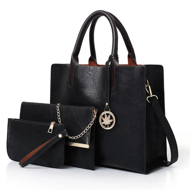 3PCS Set Simple PU Leather Solid Color Handbag