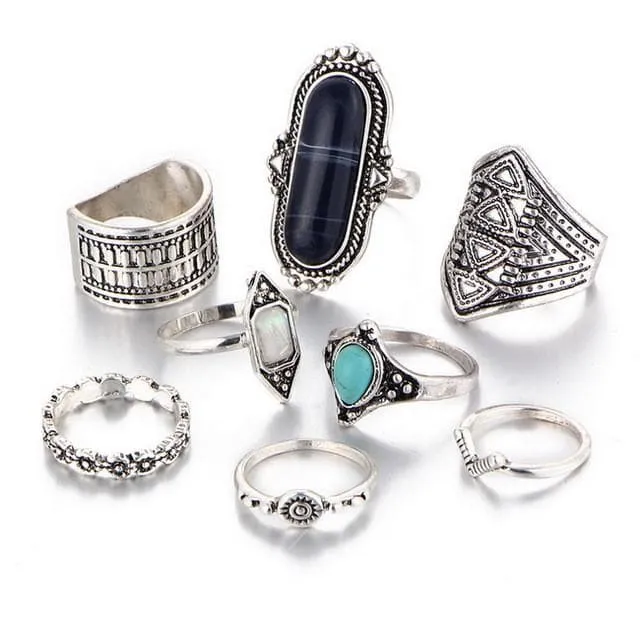 8 pieces Set Vintage Ring inspired by Bohemian style