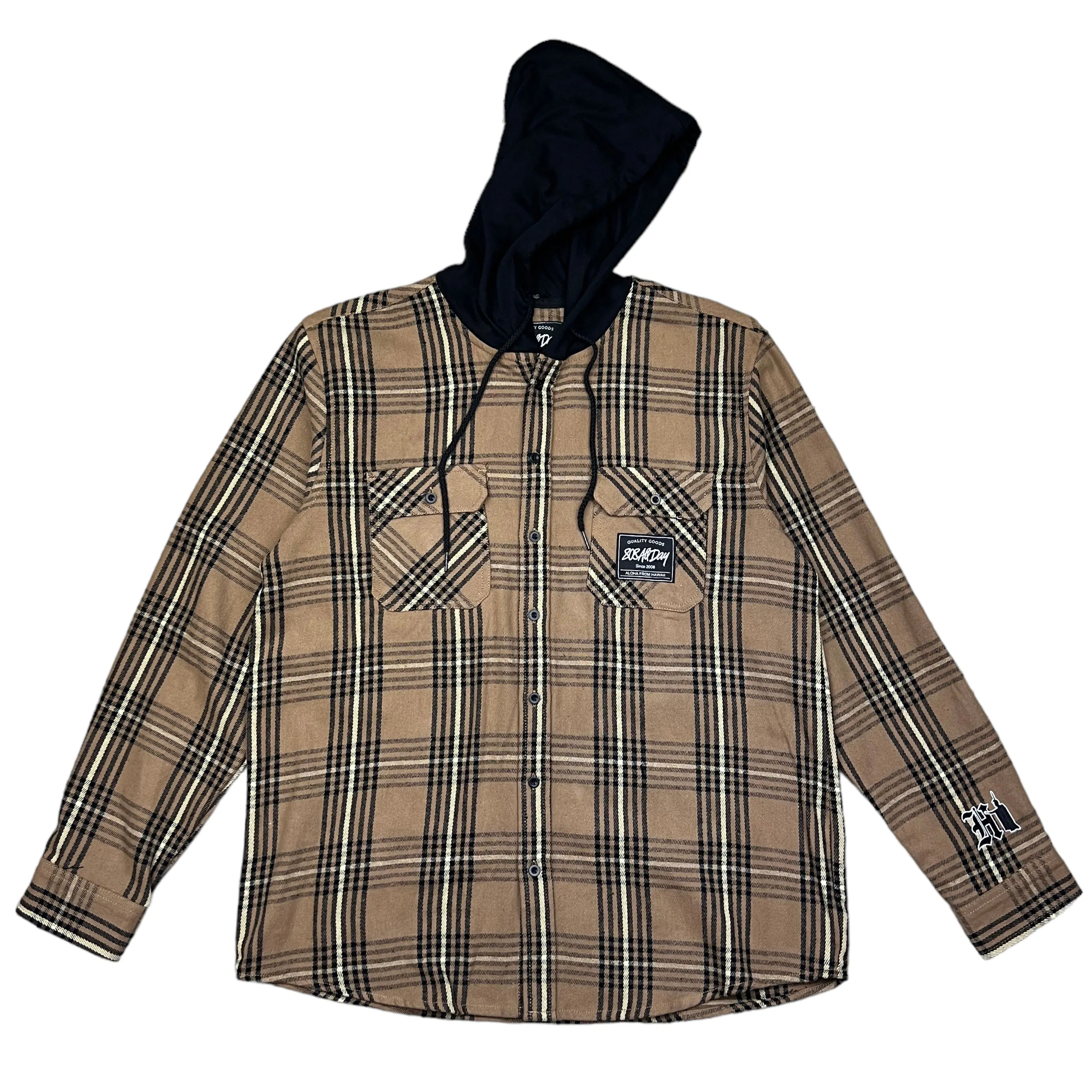 808ALLDAY Tan/Black Hooded Flannel