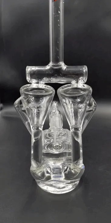 9 Glass Double Barreled White Striped Percolator Water Pipe