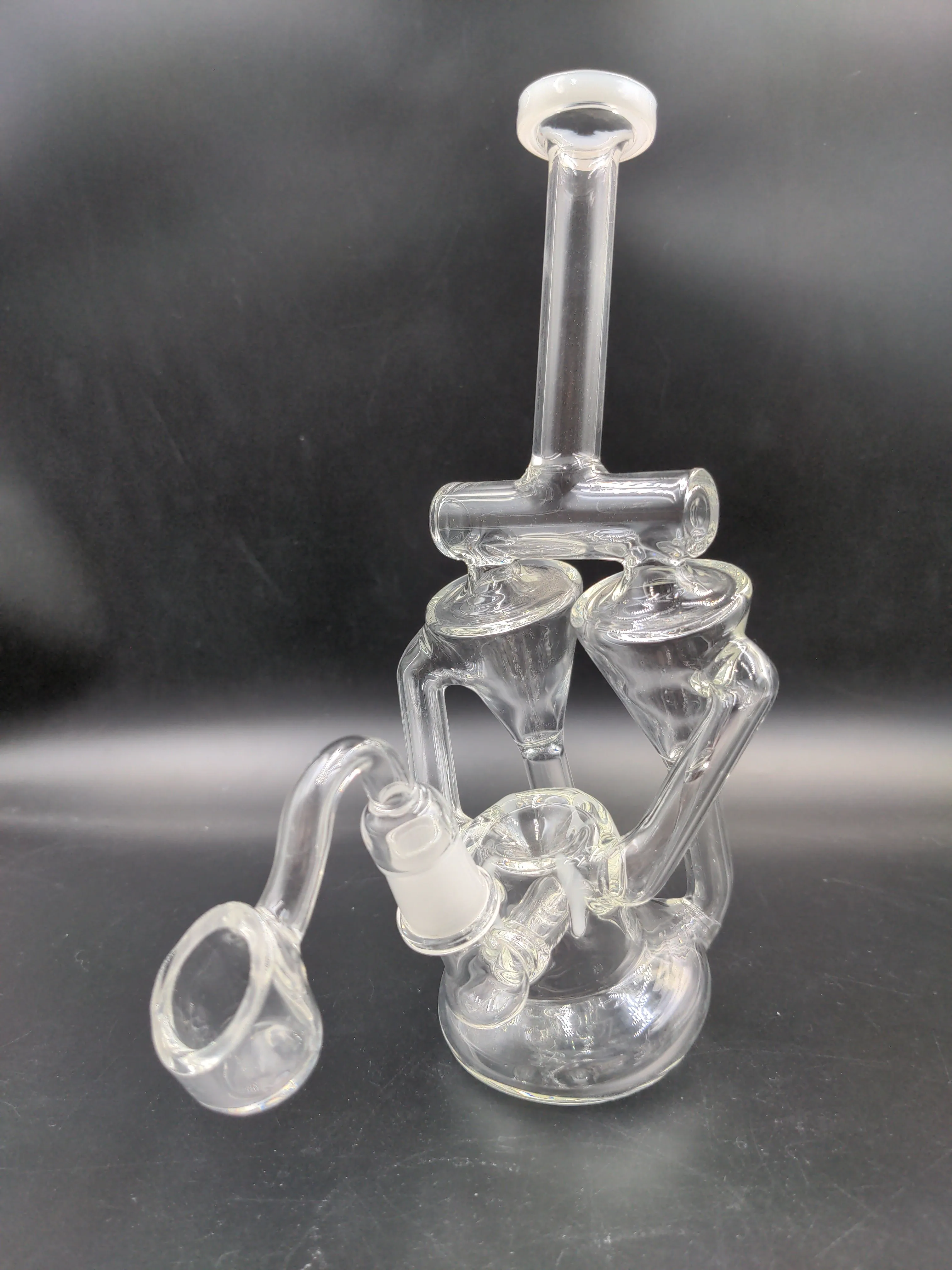 9 Glass Double Barreled White Striped Percolator Water Pipe