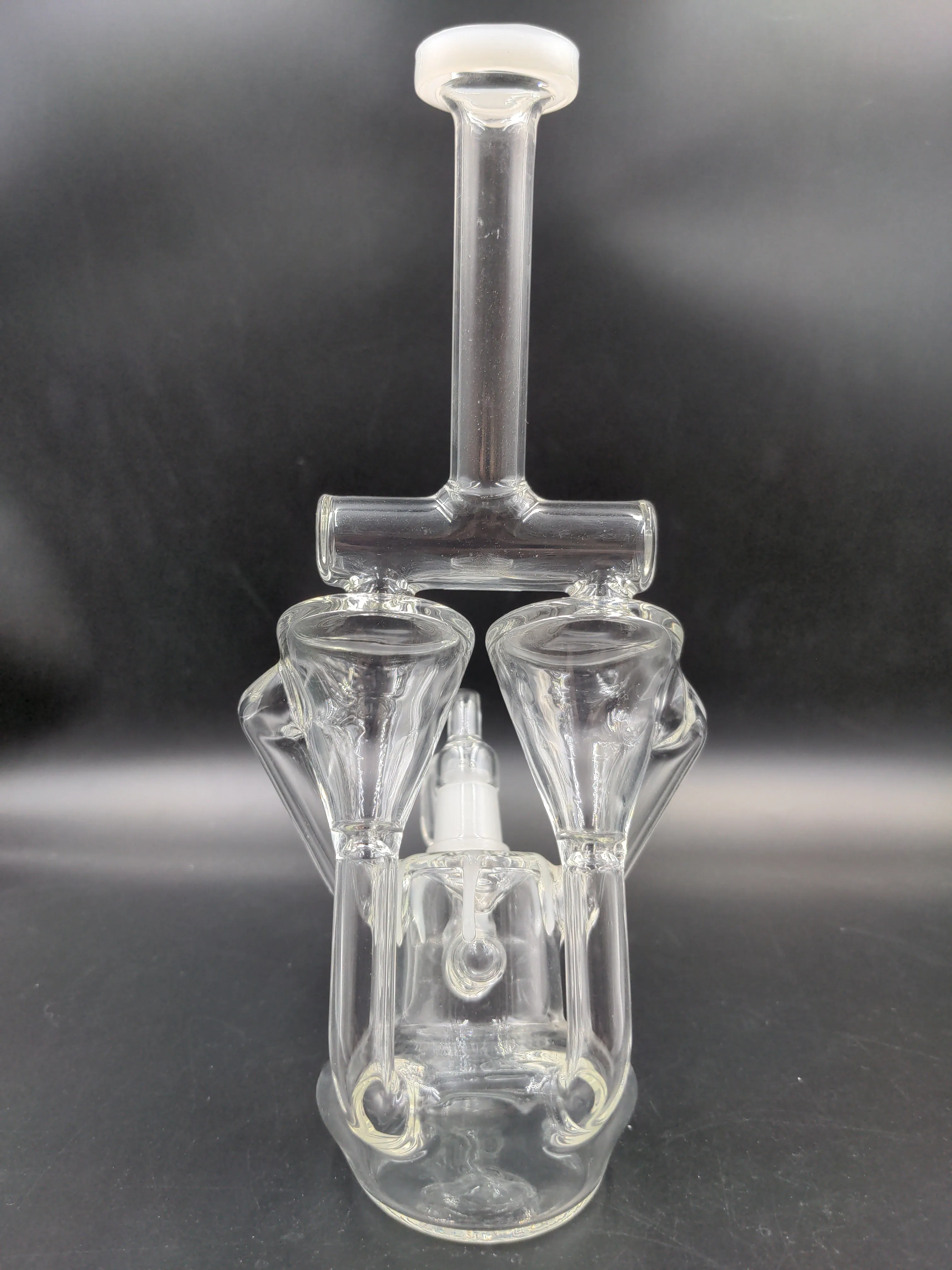 9 Glass Double Barreled White Striped Percolator Water Pipe