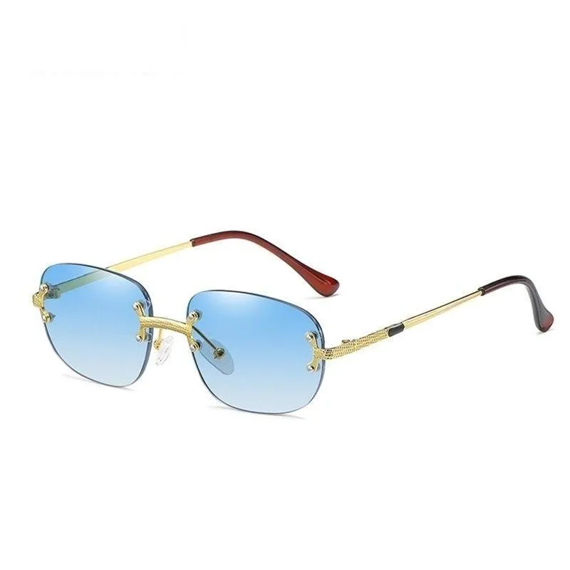 90s Vintage Rimless Fashion Small Oval UV400 Sunglasses for Women