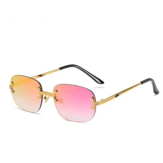 90s Vintage Rimless Fashion Small Oval UV400 Sunglasses for Women