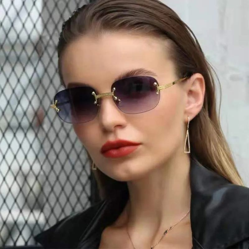 90s Vintage Rimless Fashion Small Oval UV400 Sunglasses for Women