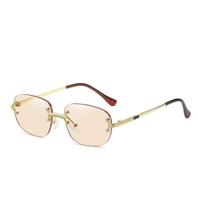 90s Vintage Rimless Fashion Small Oval UV400 Sunglasses for Women