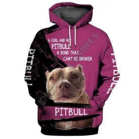 A Girl and Her Pitbull Dog 3D All Over Printed Zipper Unisex Hoodie Sweatshirt