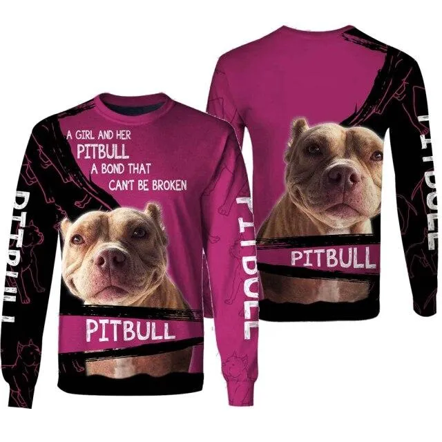 A Girl and Her Pitbull Dog 3D All Over Printed Zipper Unisex Hoodie Sweatshirt