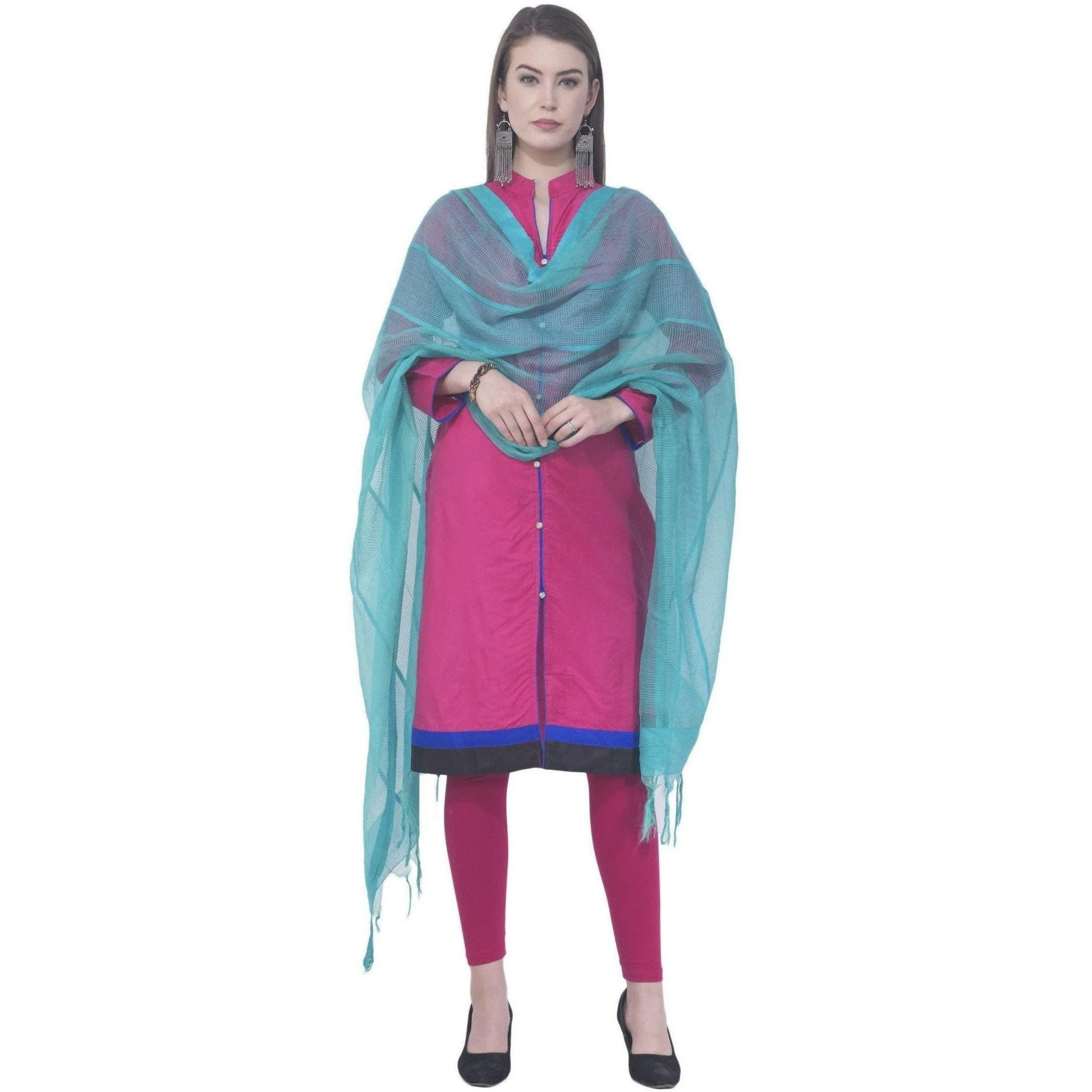 A R Silk Firozi Color Regular Dupatta Cota Cotton Dupattas and Chunnis