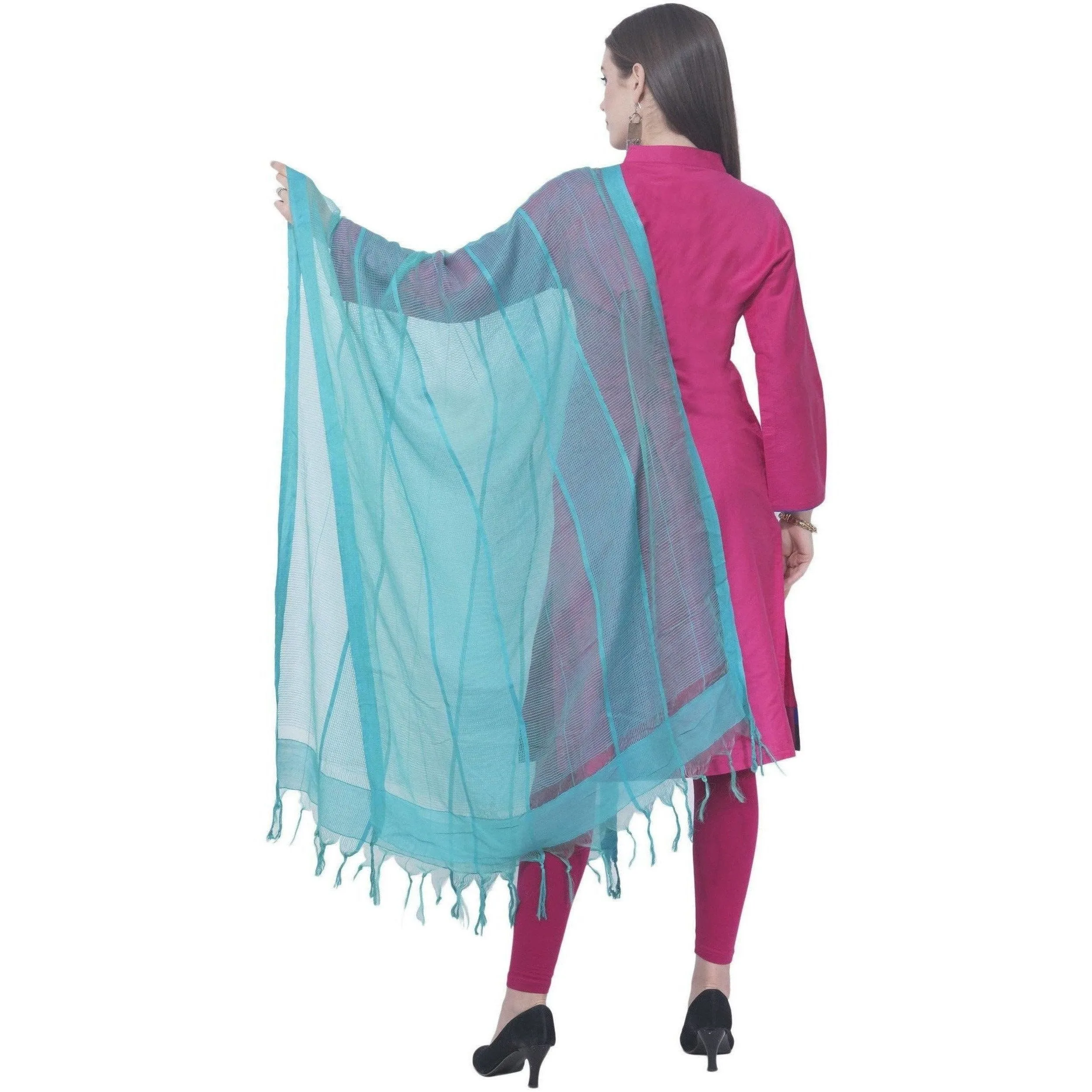 A R Silk Firozi Color Regular Dupatta Cota Cotton Dupattas and Chunnis