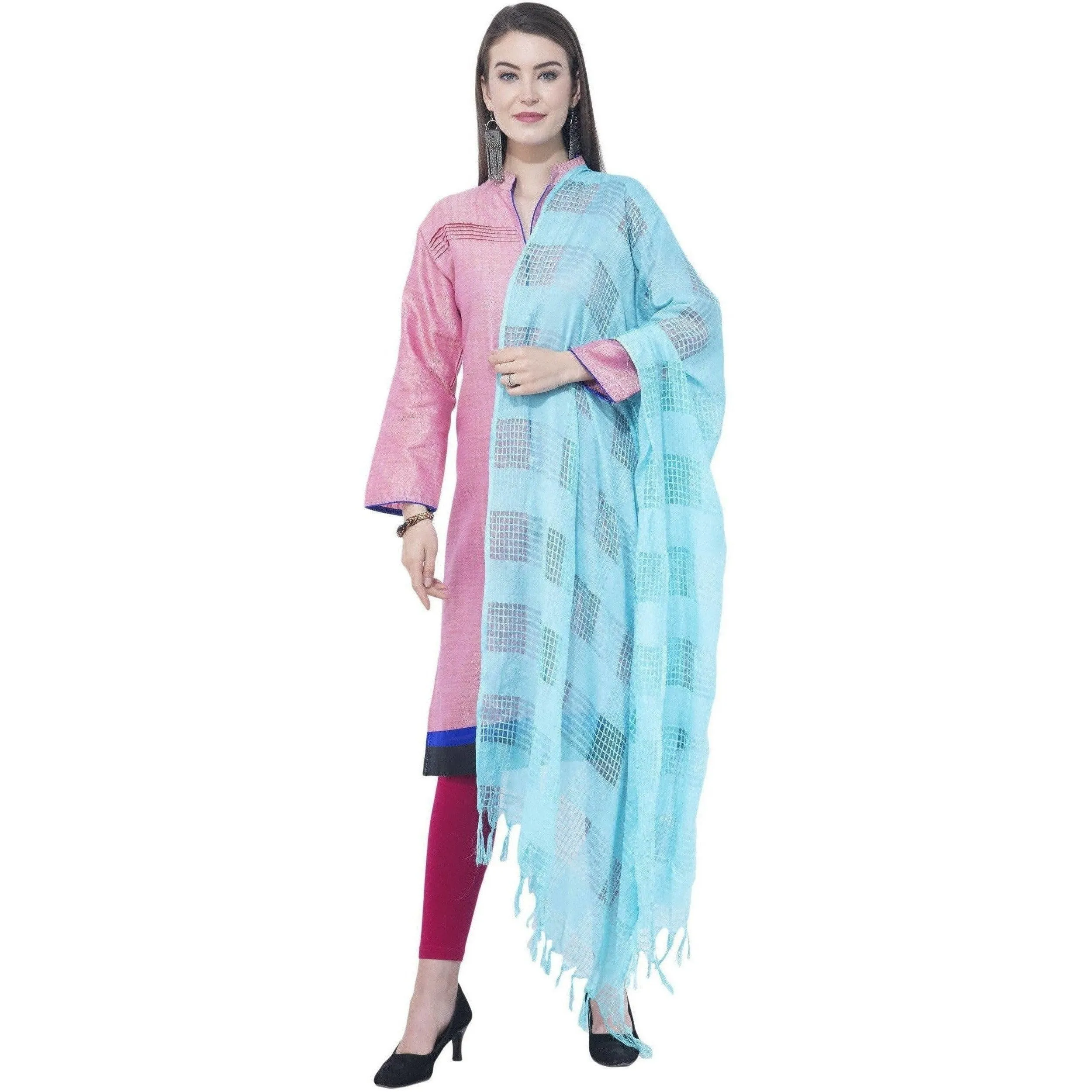 A R Silk Firozi Color Window Square Cotton Dupattas and Chunnis