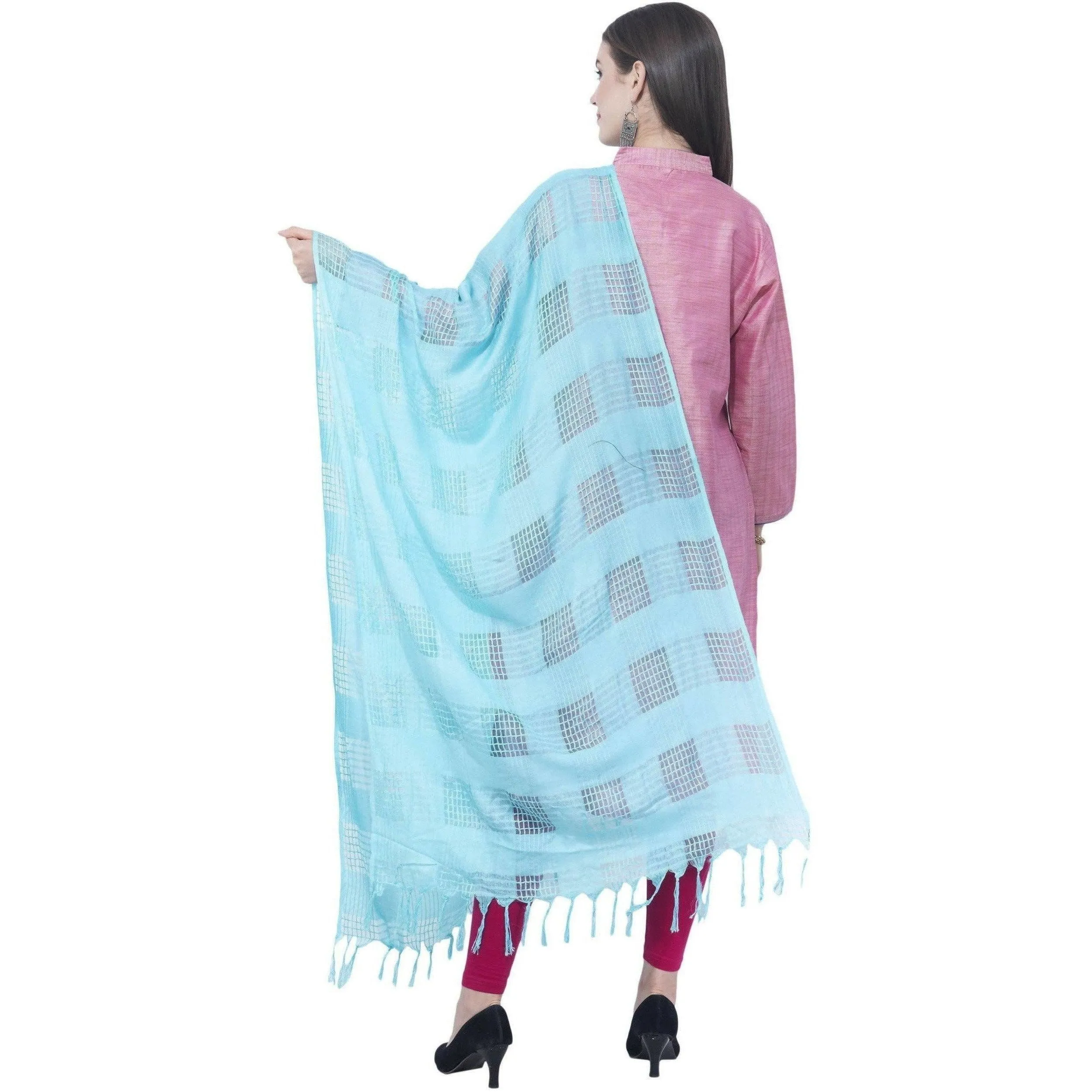 A R Silk Firozi Color Window Square Cotton Dupattas and Chunnis