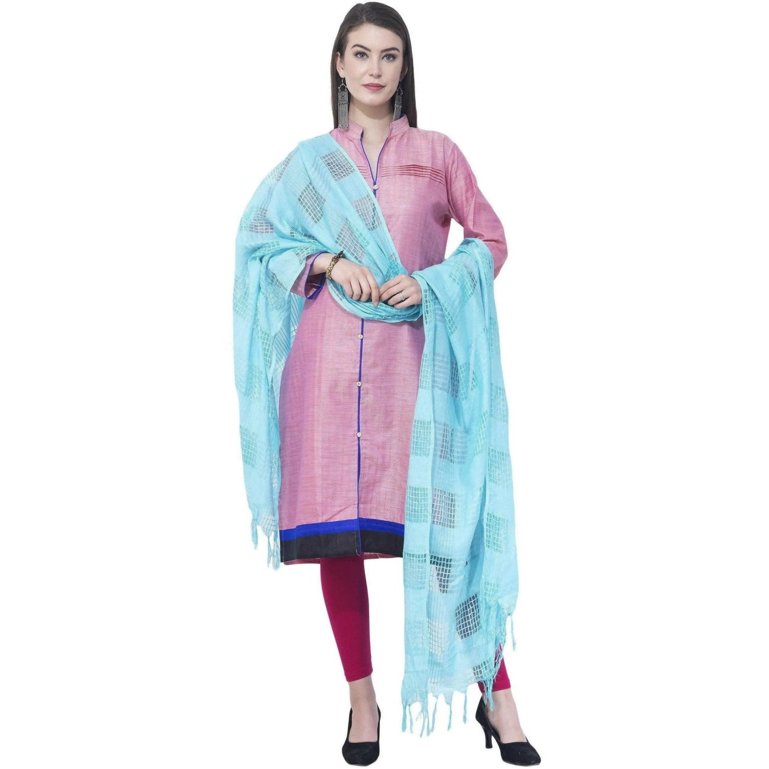 A R Silk Firozi Color Window Square Cotton Dupattas and Chunnis