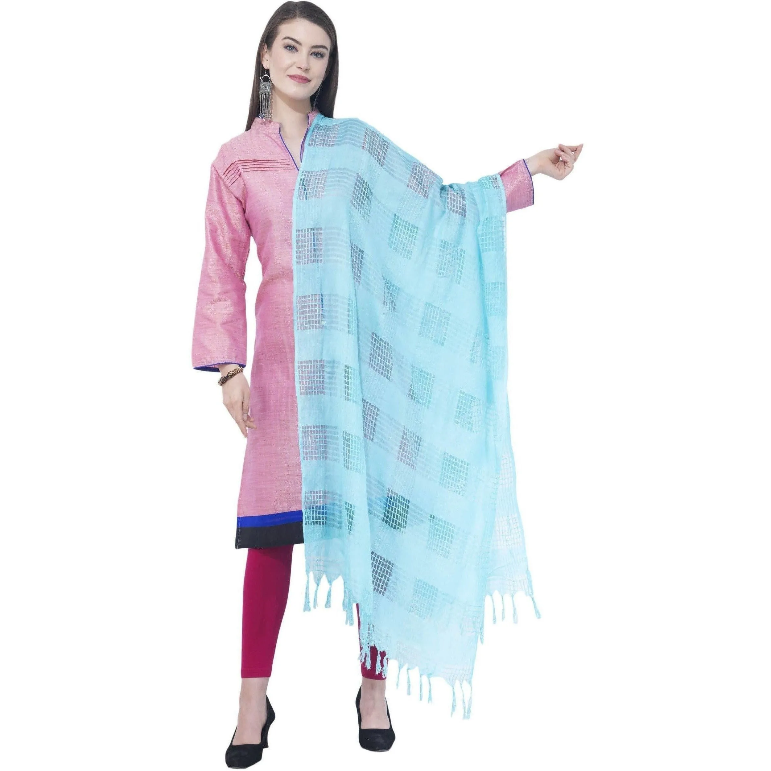 A R Silk Firozi Color Window Square Cotton Dupattas and Chunnis