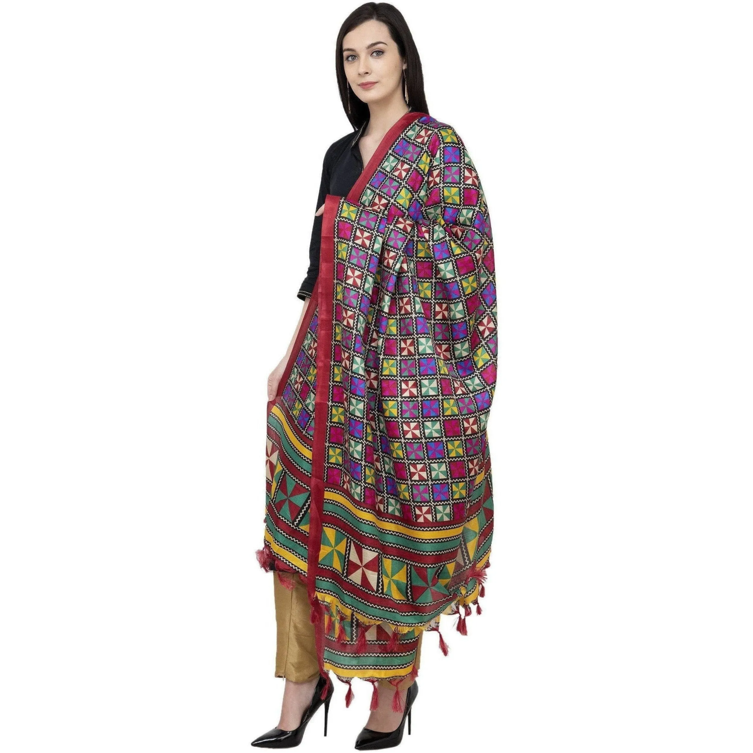 A R Silk Tussar Multi Print Fancy Dupatta Color Multi Color Dupatta