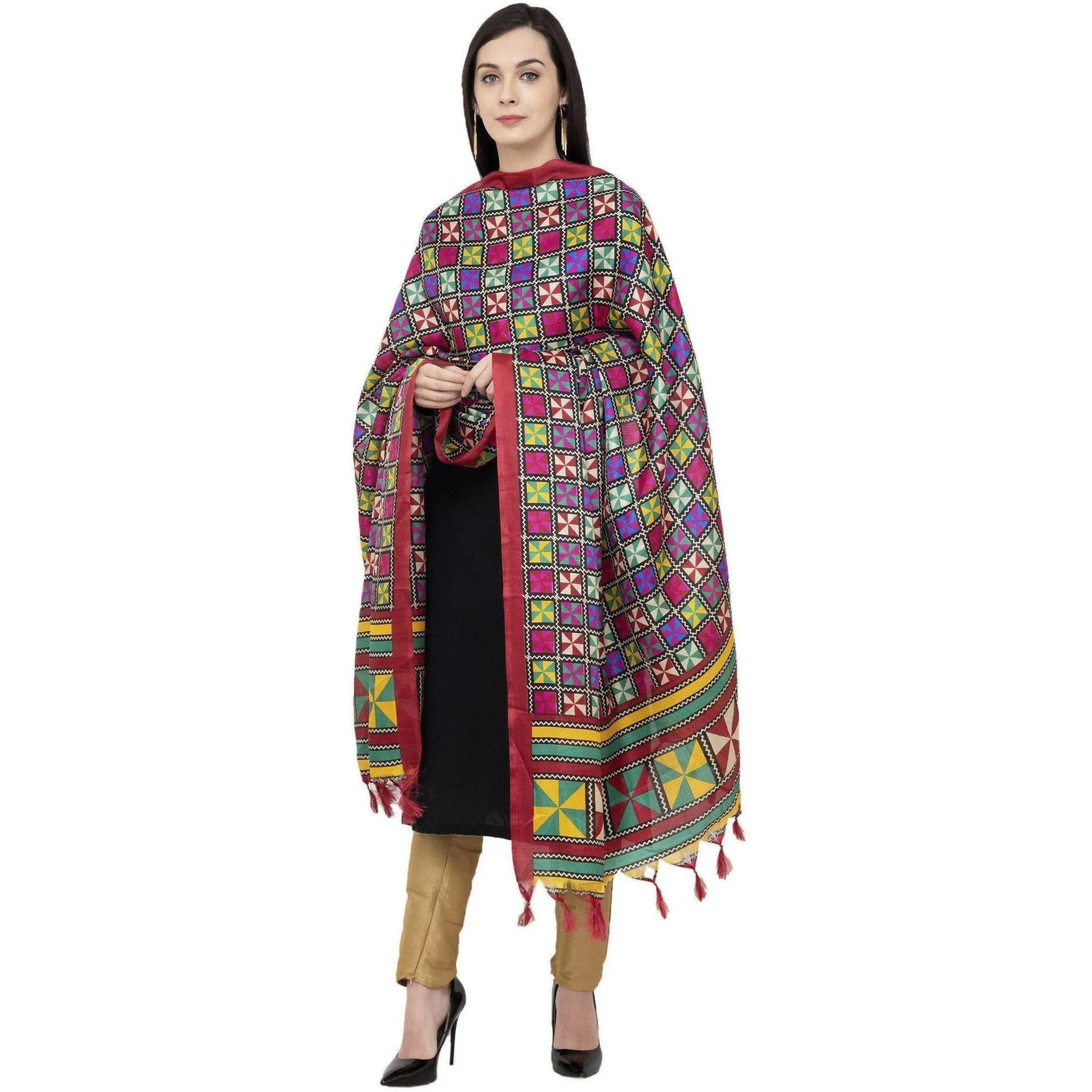 A R Silk Tussar Multi Print Fancy Dupatta Color Multi Color Dupatta