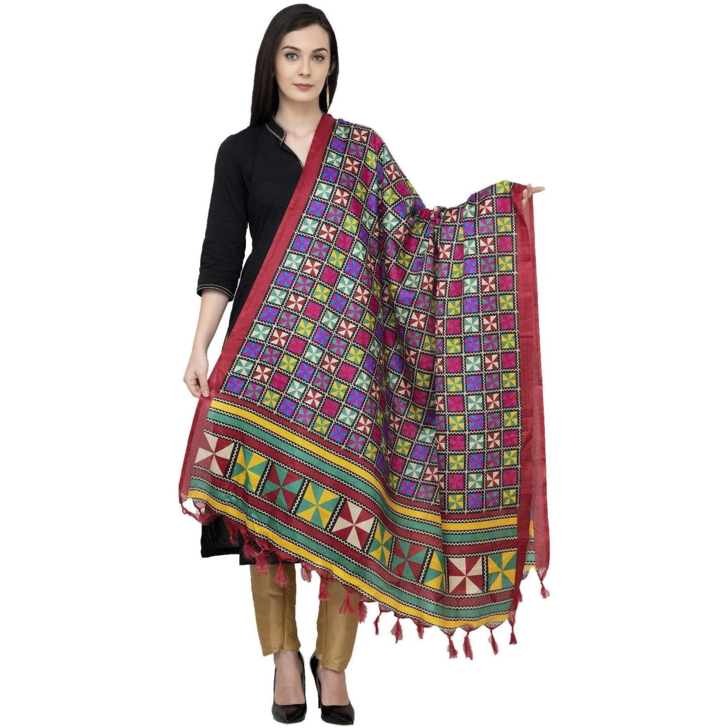 A R Silk Tussar Multi Print Fancy Dupatta Color Multi Color Dupatta