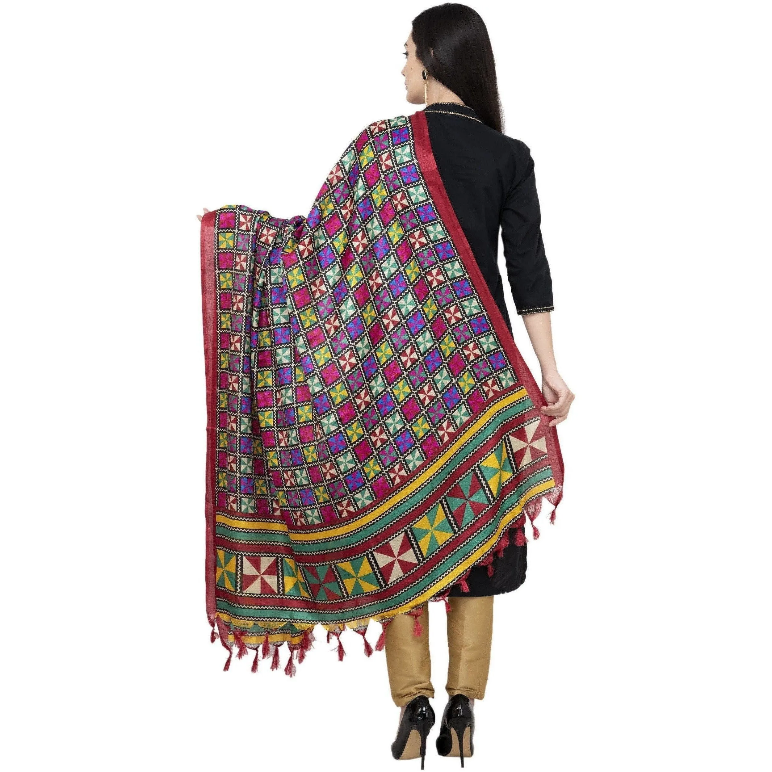 A R Silk Tussar Multi Print Fancy Dupatta Color Multi Color Dupatta