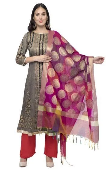 A R Silk Women's Vanarsi Silk Zari Embroidery Fancy Dupatta Multi Colours