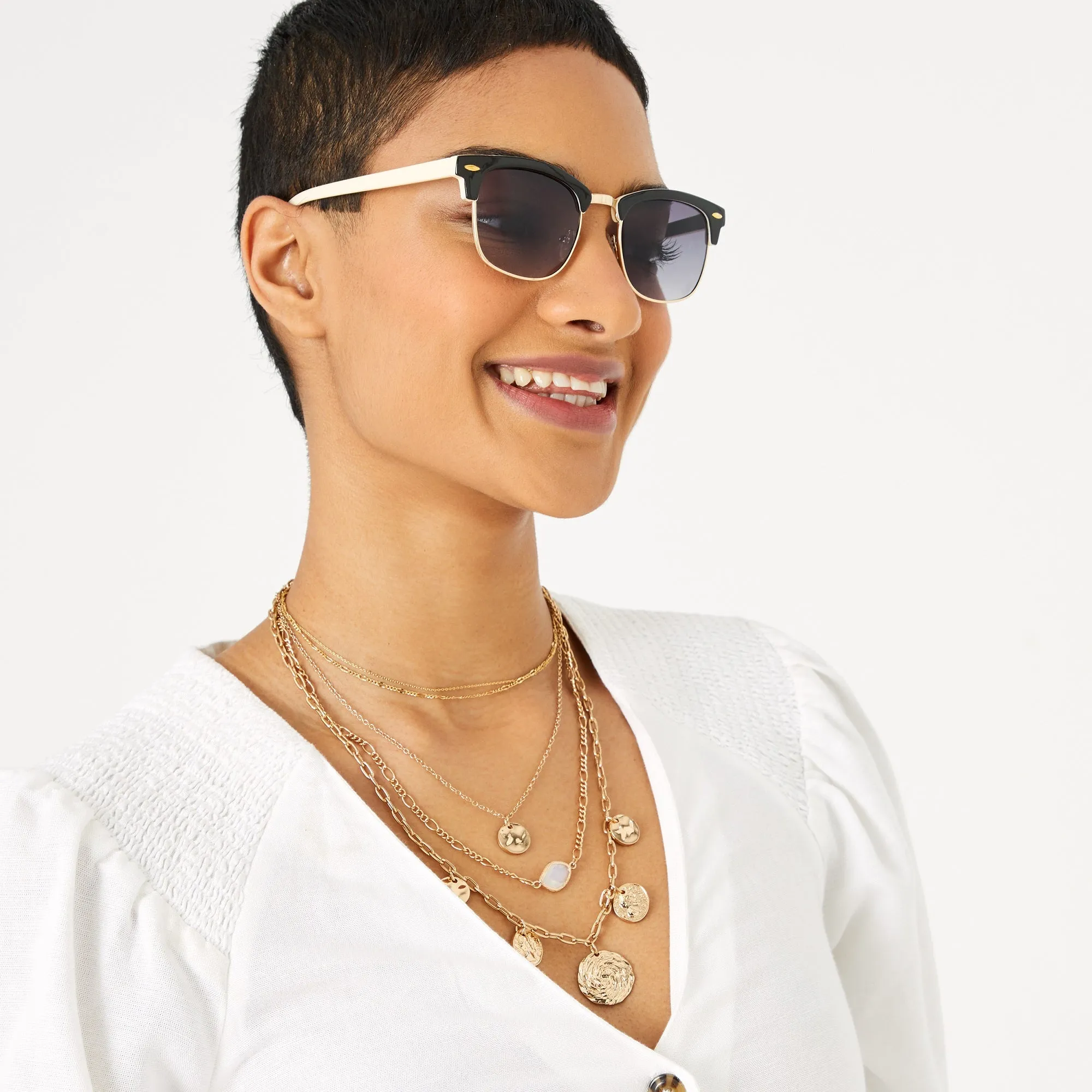 Accessorize London Cally Clubmaster Gold Sunglasses