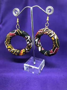 African Fabric Hoops in Black Dashiki Print