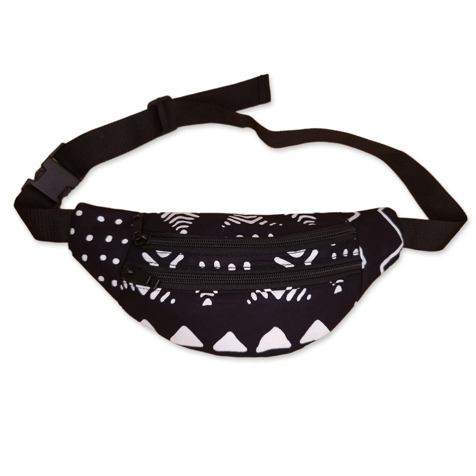 African Print Fanny Pack - Black / white bogolan - Ankara Waist Bag / Bum bag / Festival Bag with Adjustable strap