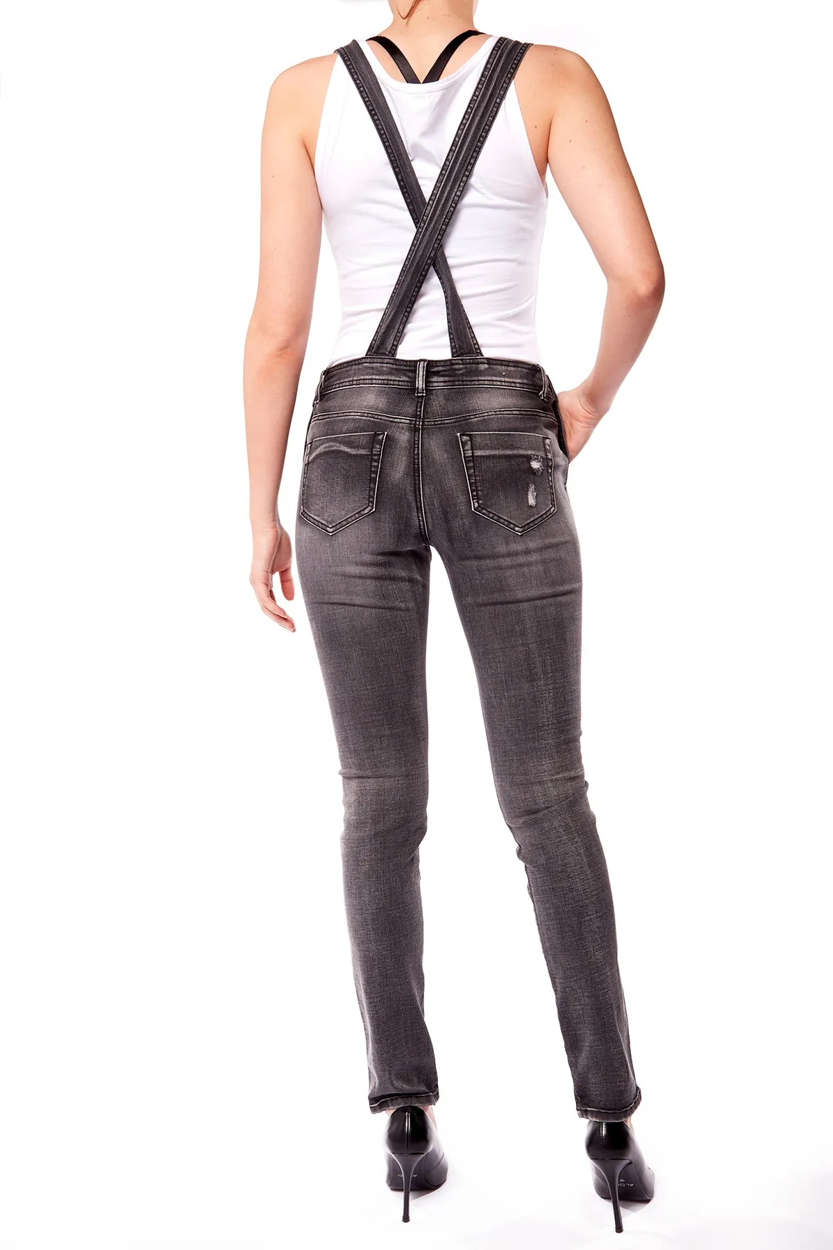 ALICE - Denim Skinny Overall - Dark Grey Wash