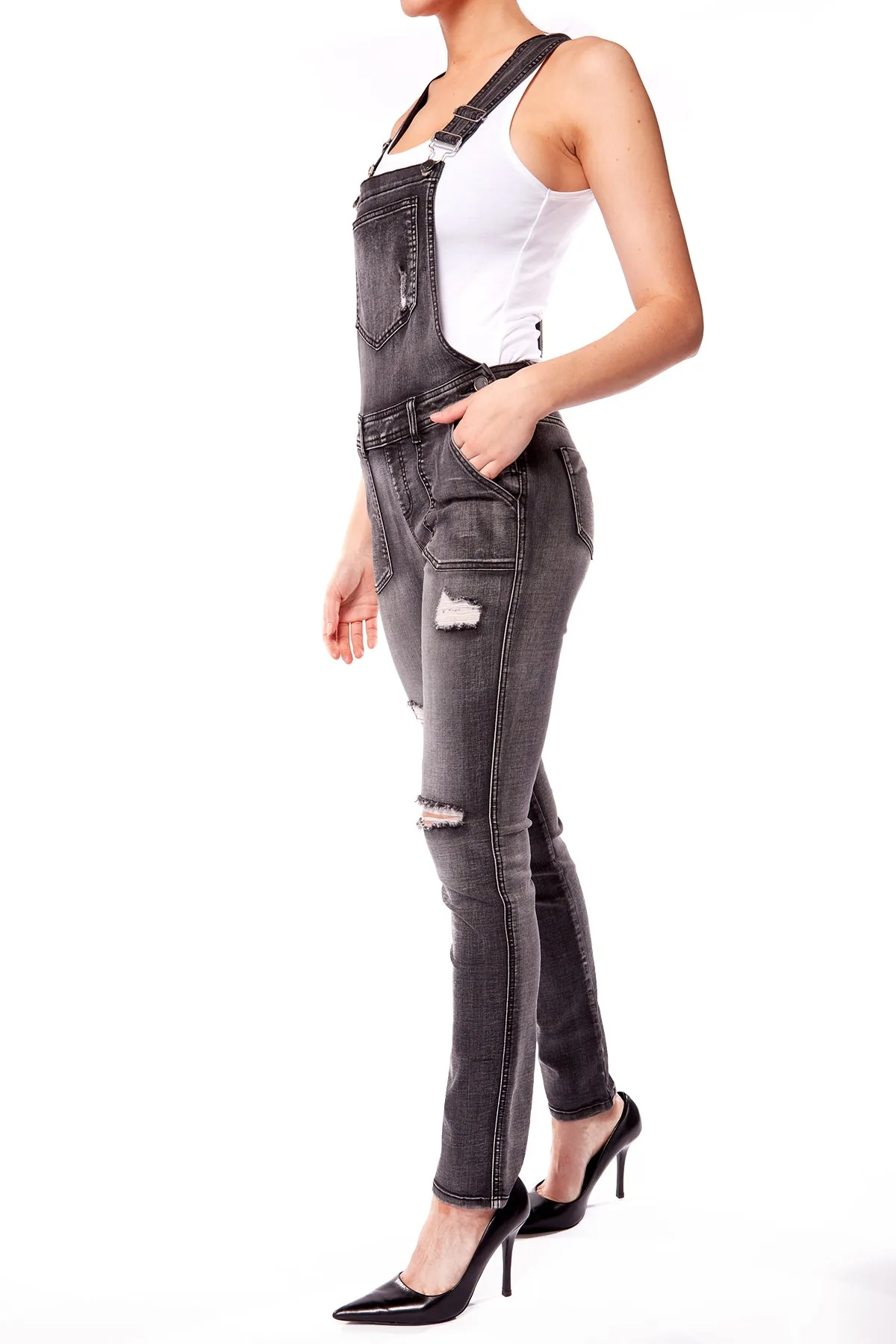 ALICE - Denim Skinny Overall - Dark Grey Wash