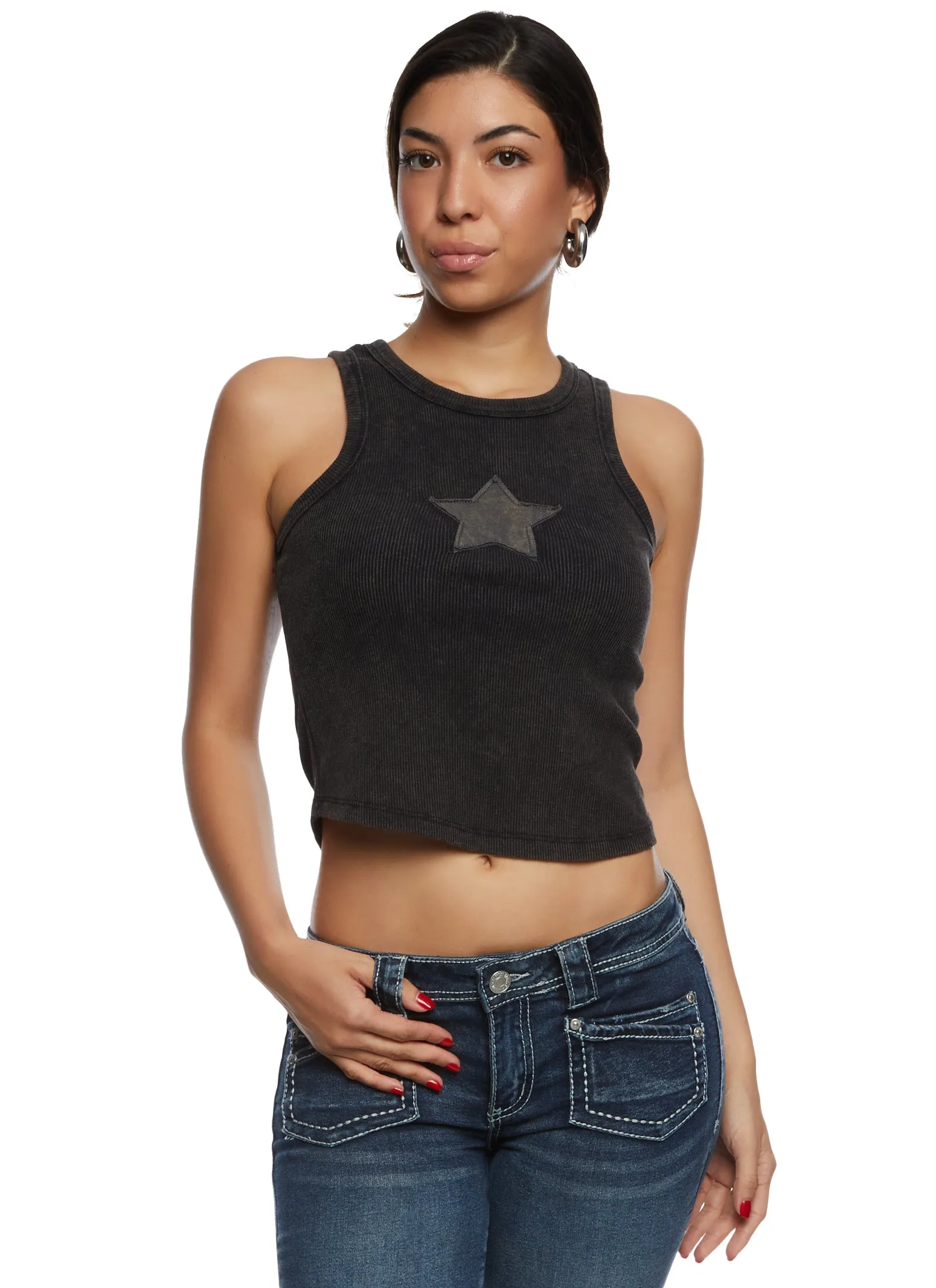 Almost Famous Ribbed Star Graphic Tank Top