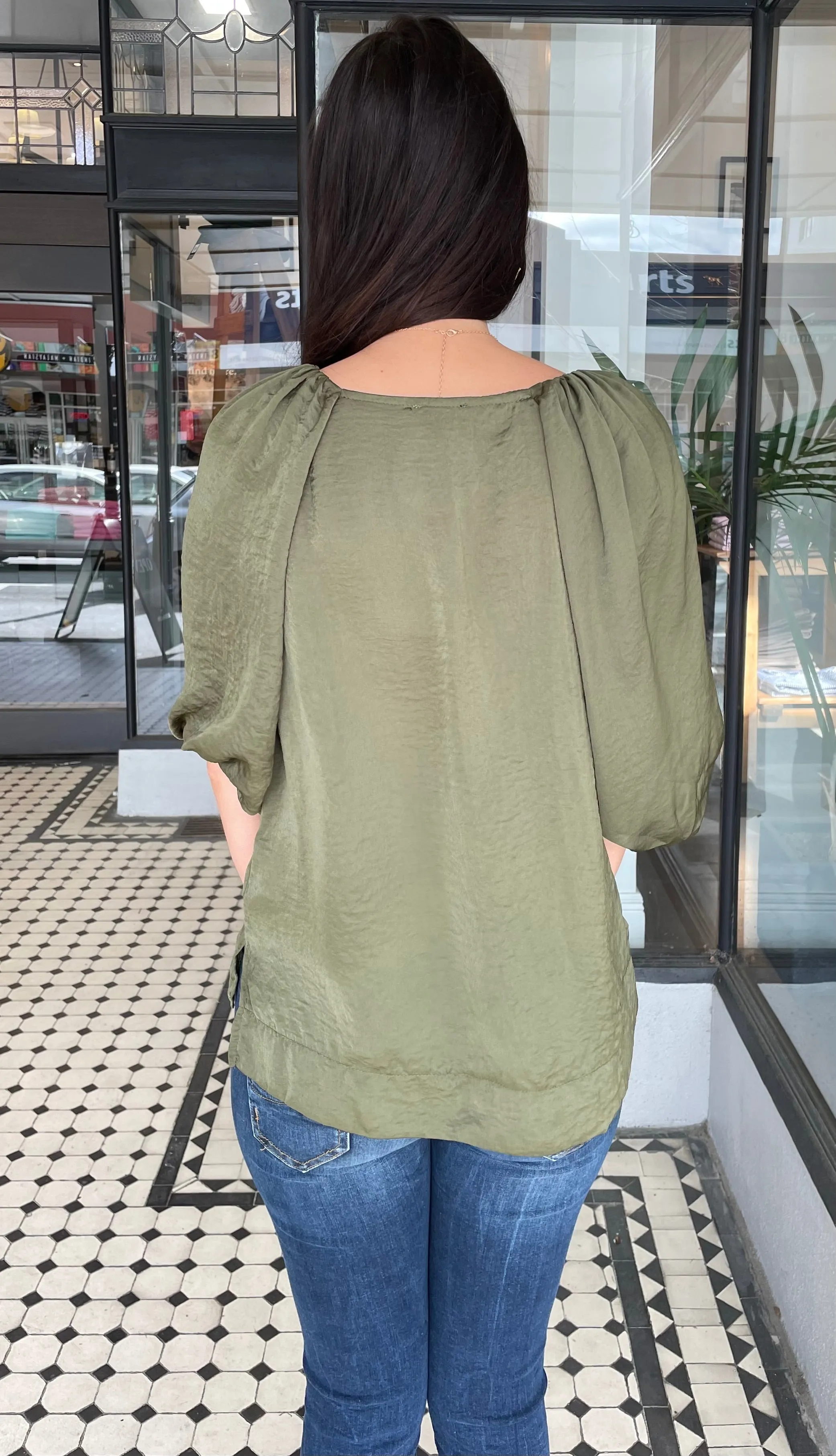 Amalia Balloon Sleeve Top Olive