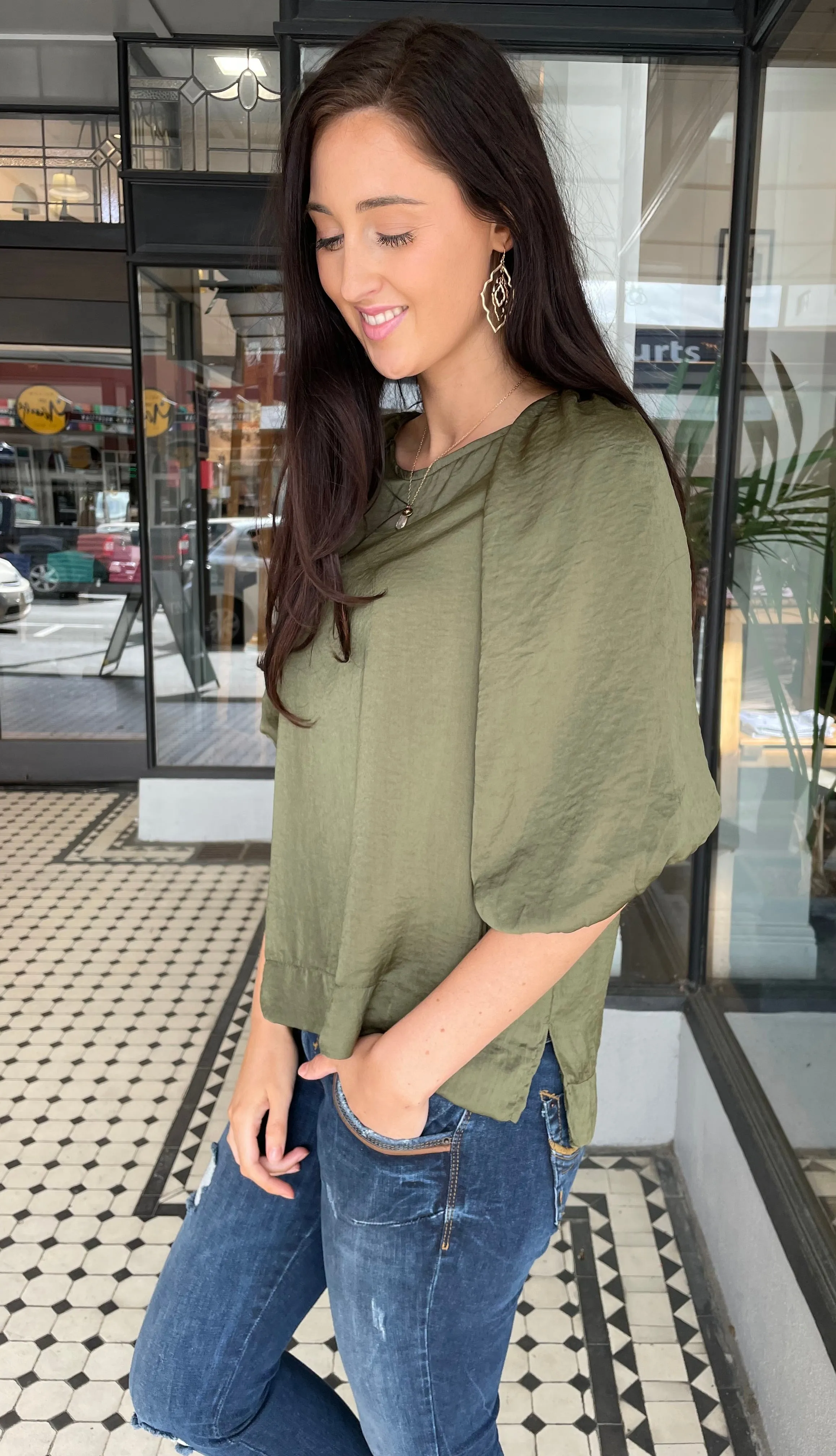 Amalia Balloon Sleeve Top Olive