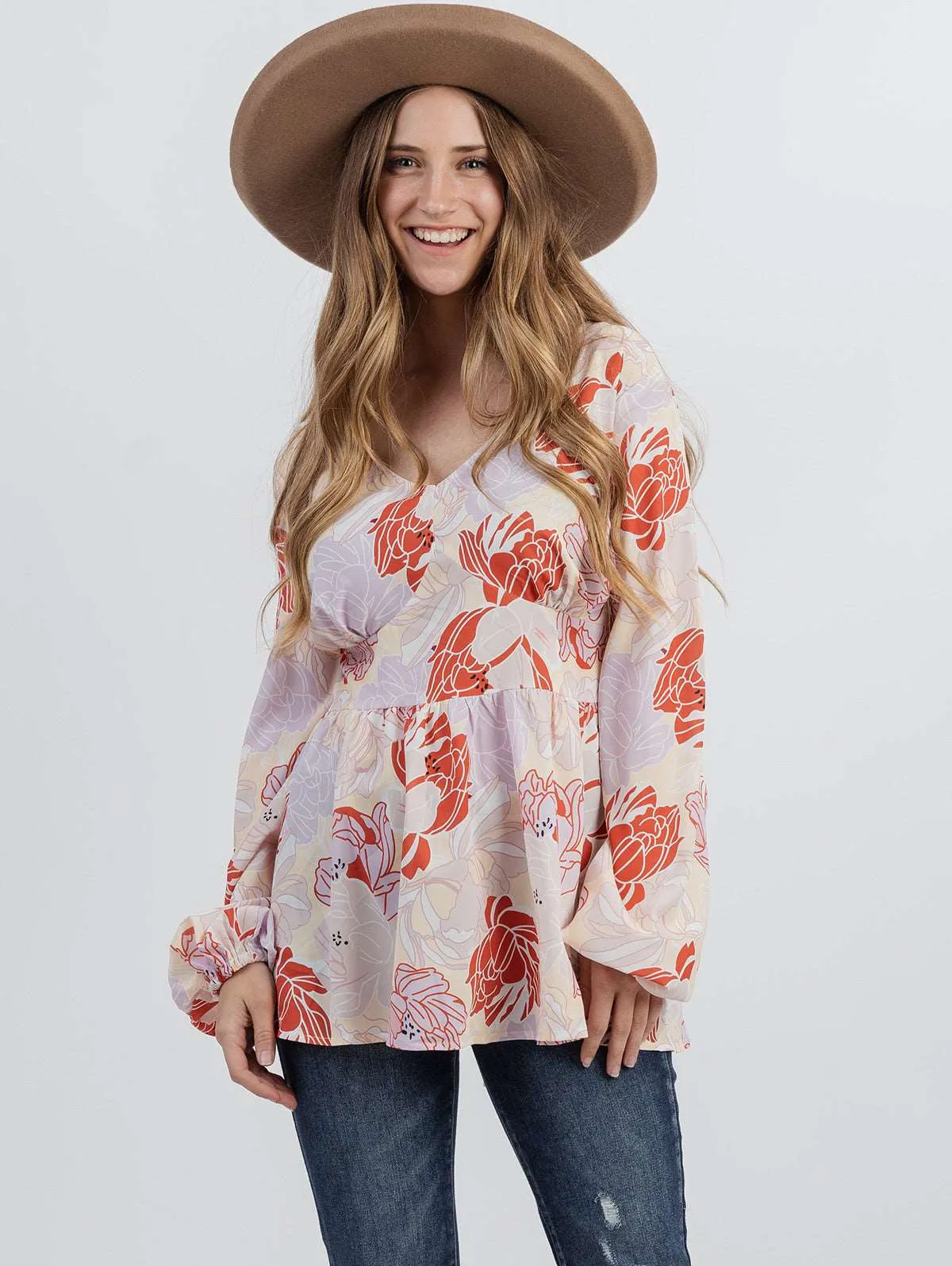 American Bling Women Floral Print Long Sleeves Top