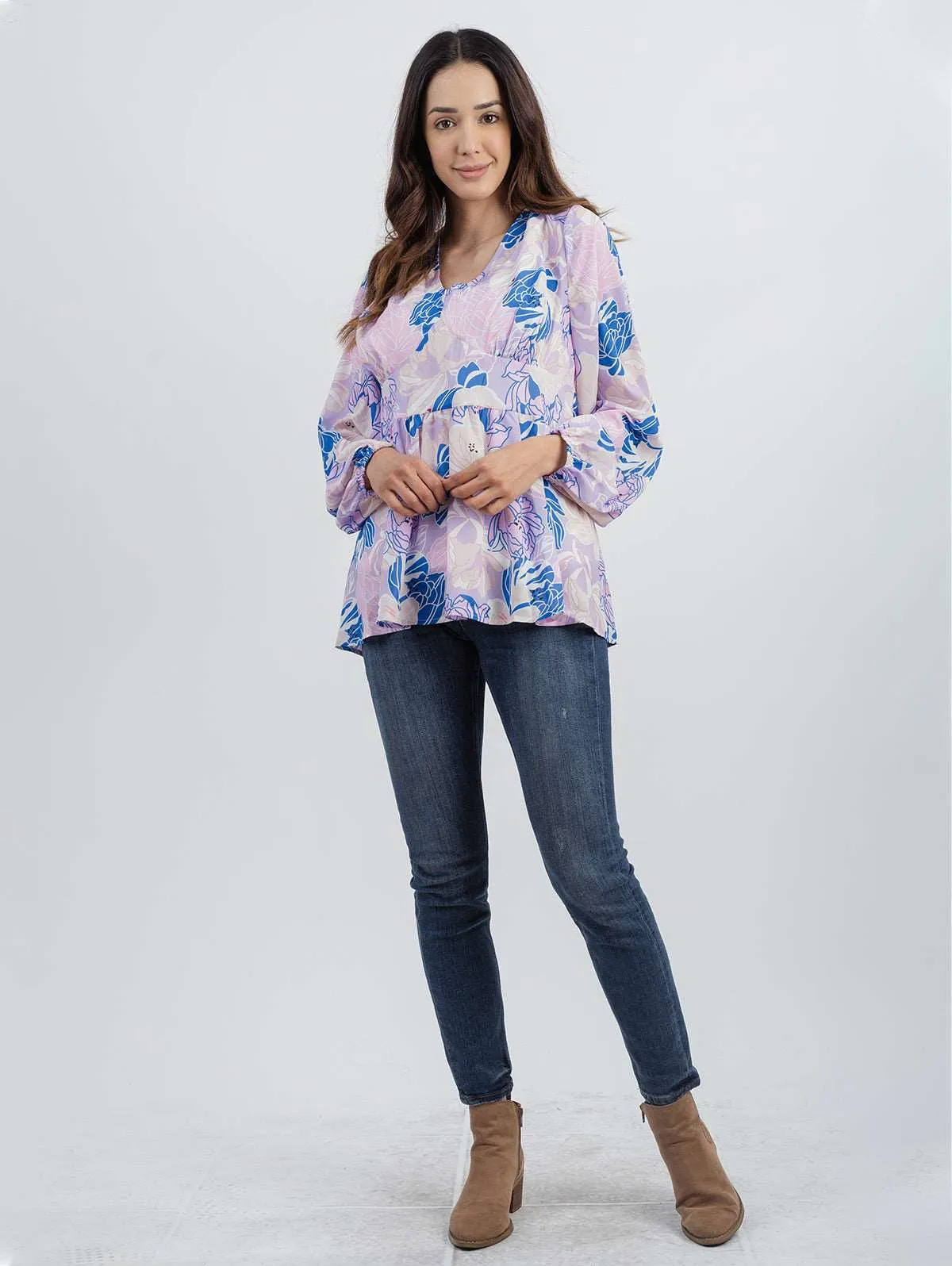 American Bling Women Floral Print Long Sleeves Top