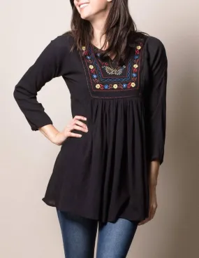 Anika Embroidered Tunic - Black - XL Only - As-Is-Clearance