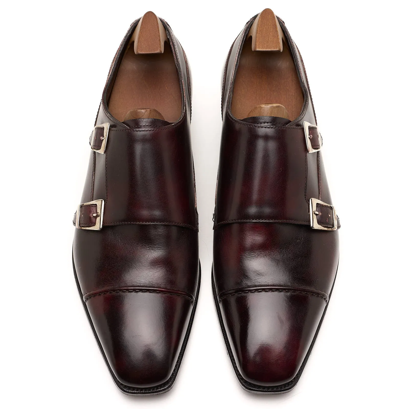 ANTHONY CLEVERLEY "Caine" Burgundy Leather Double Monk Dress Shoes UK 7.5E US 8