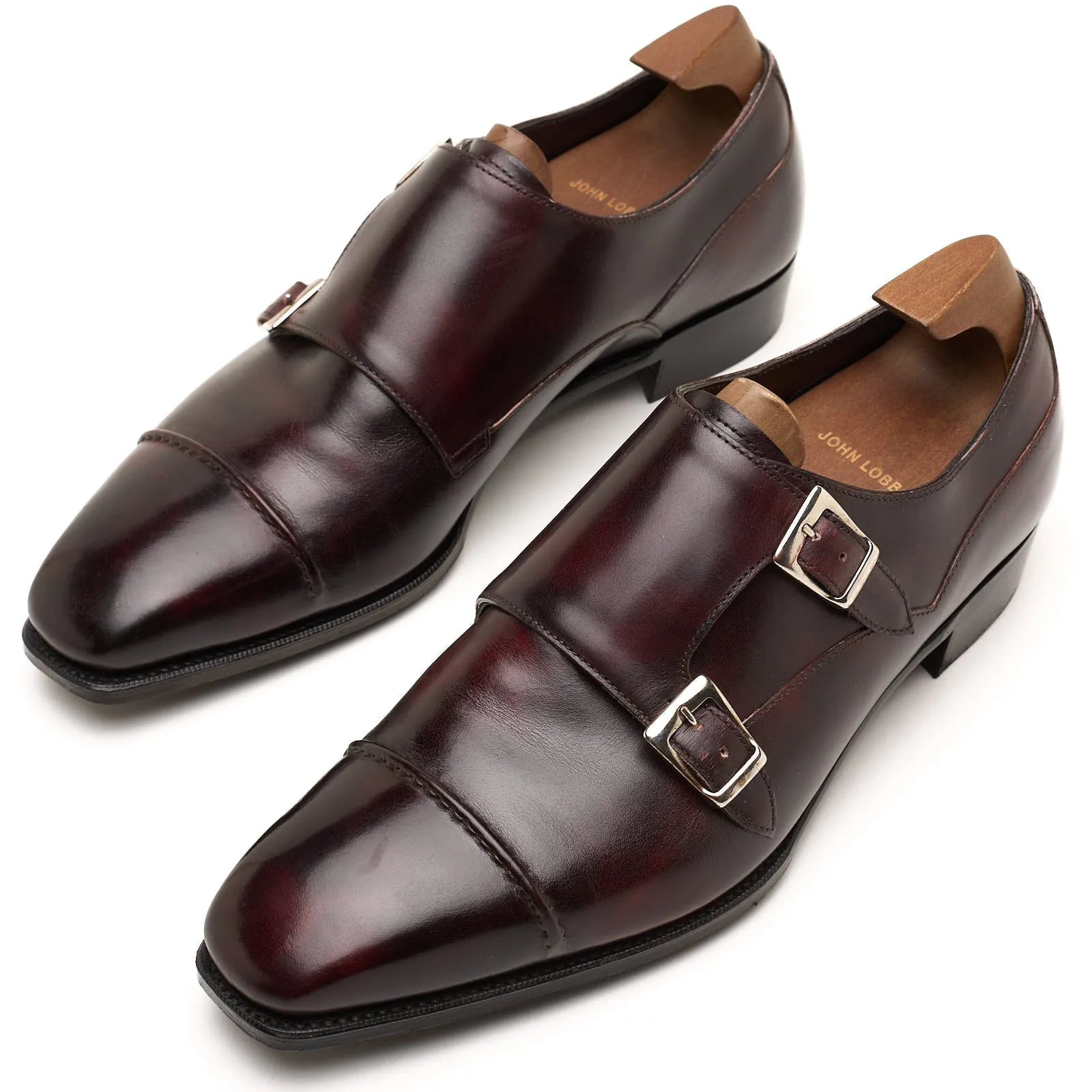 ANTHONY CLEVERLEY "Caine" Burgundy Leather Double Monk Dress Shoes UK 7.5E US 8