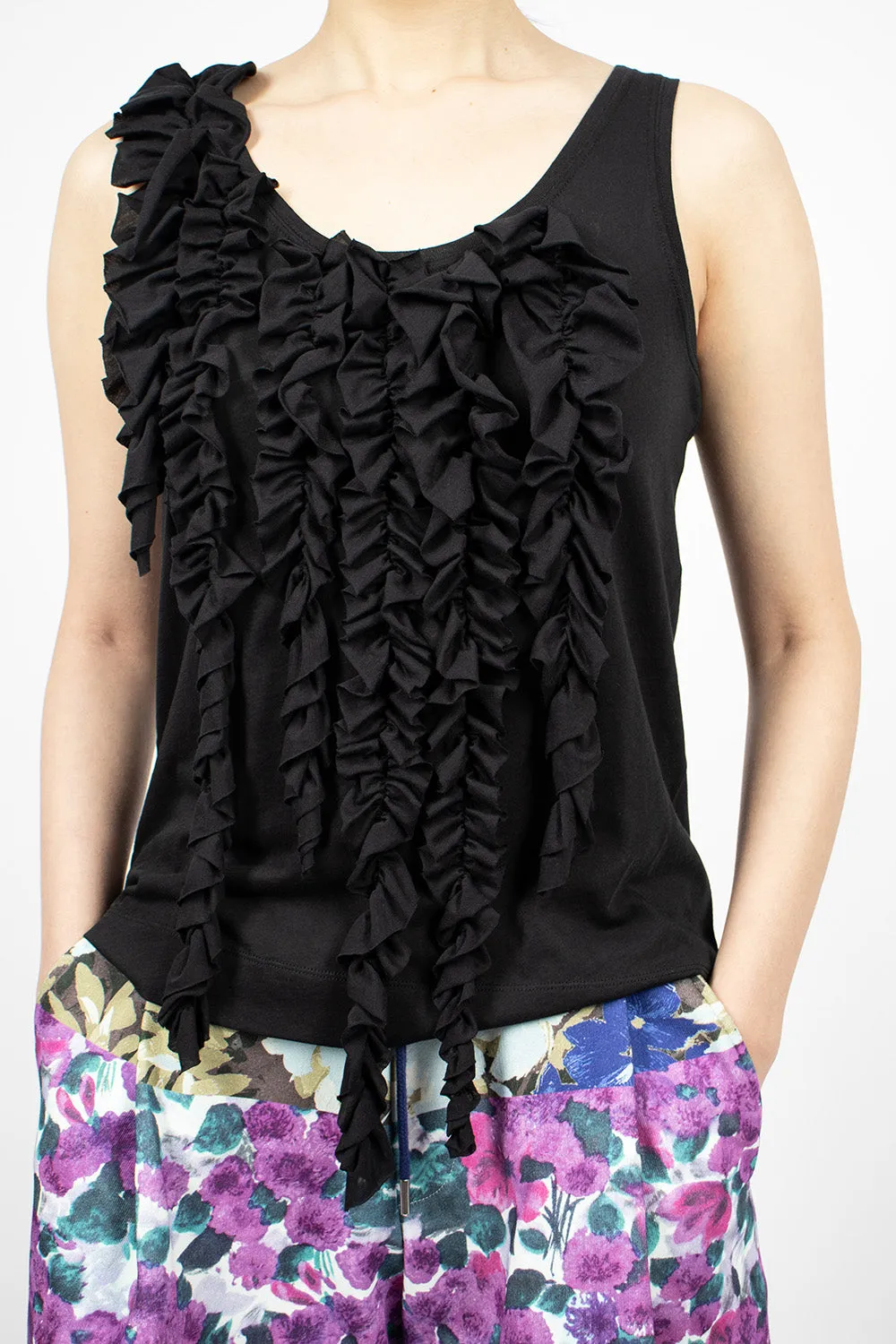 Asymmetric Ruffle Top Black