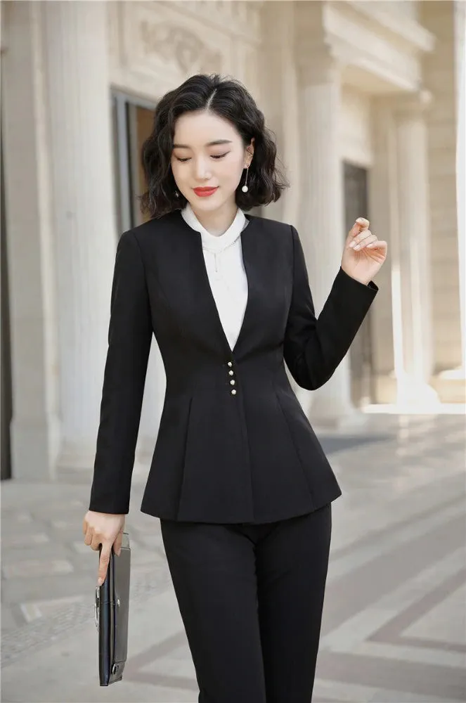 Autumn Winter Wear Red Women's Formal Pantsuit with Pant and Jacket