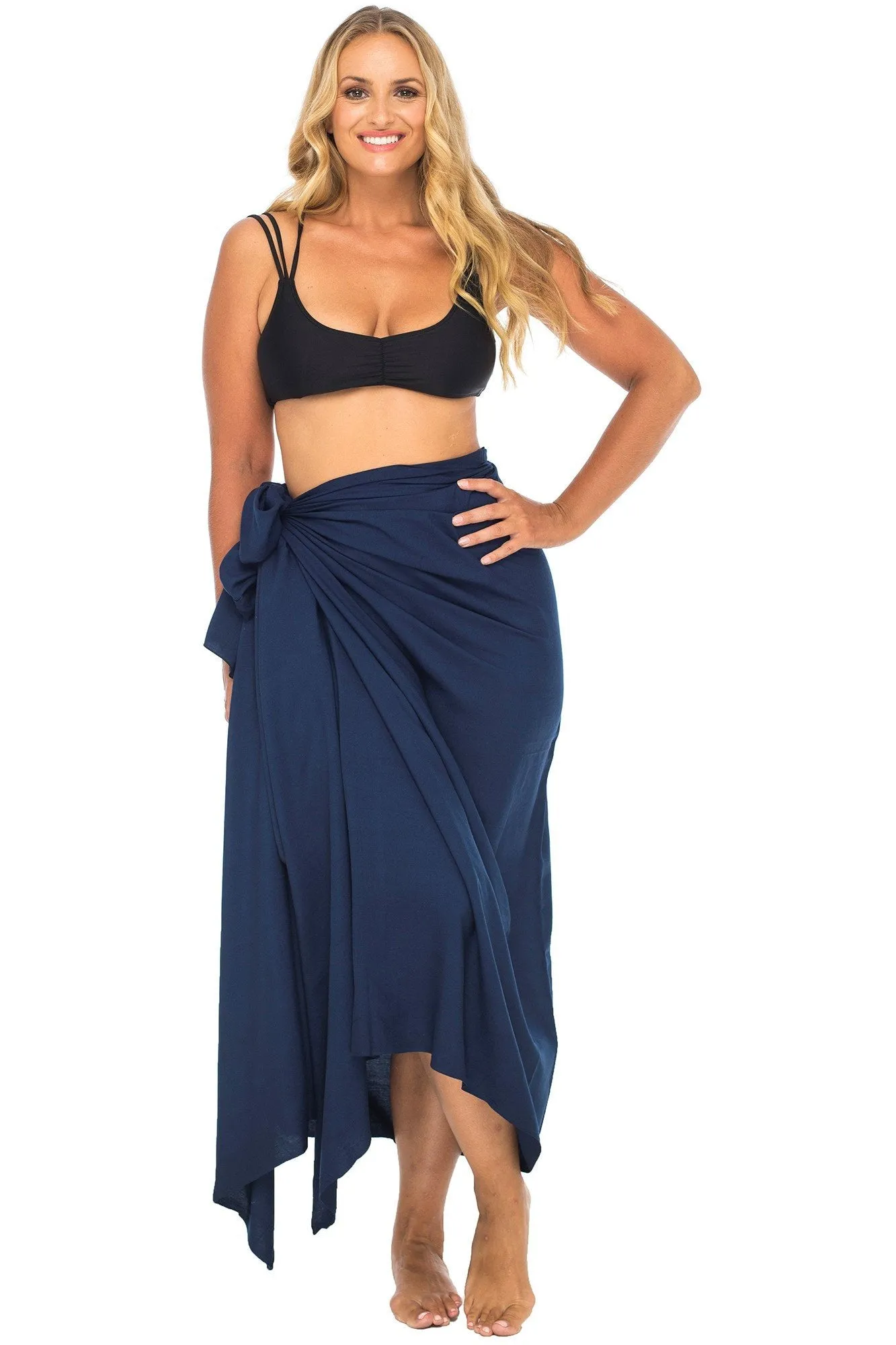 Back From Bali Womens Plus Size Sarong Swimsuit Cover Up Solid Beach Wear Bikini Wrap Skirt with Coconut Clip